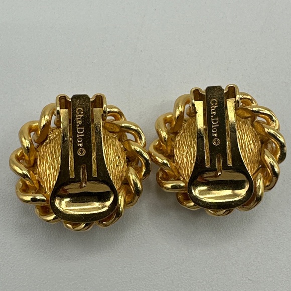 Vintage Christian Dior Chain Link Faux Black Onyx Clip On Earrings #448 - Picture 3 of 5